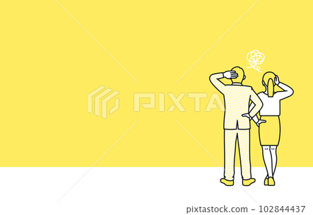 Men and women who hold their heads in front of the problem. Illustration material of a business person standing up to solve a problem. Men and women who hold their heads in front of the problem. Illustration material of a business person standing up to solve a problem. 102844437