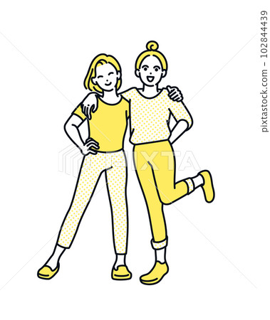 Two energetic girls. Illustration material of a happy woman. Two energetic girls. Illustration material of a happy woman. 102844439