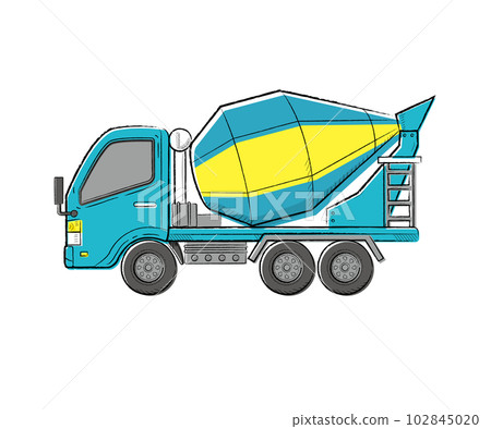 工作車、混凝土攪拌車、手繪觸摸矢量圖 102845020