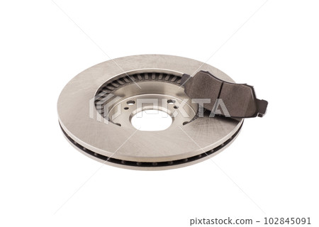 Car brake disc and brake pads isolated on white Car brake disc and brake pads isolated on white 102845091