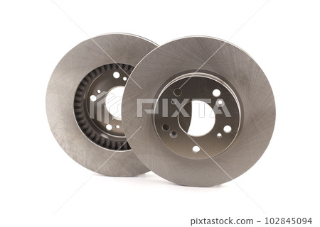 Pair of car brake disc isolated on white background Pair of car brake disc isolated on white background 102845094