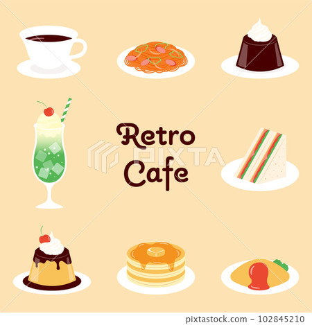Illustration set of retro coffee shop menu Illustration set of retro coffee shop menu 102845210