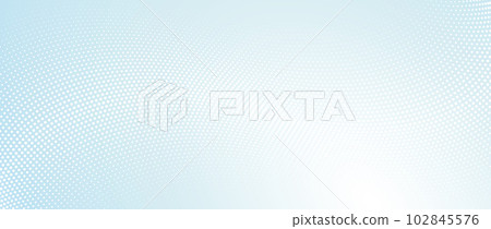 Halftone wave lines texture. White dotted stripes on light blue background. Warped and curved lines wallpaper. Sea water, air flow, wind concept. Vector design template 102845576