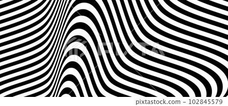 Optical illusion background. Black and white abstract spinning distorted lines surface. Poster design. Torsion spiral illusion wallpaper. Vector illustration 102845579
