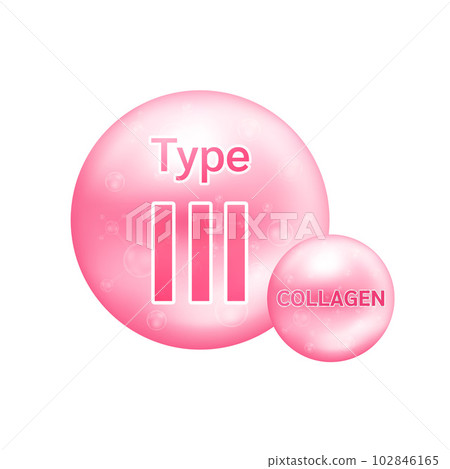 Collagen type III. The five most common types of collagen protein. Main protein created connective tissues, articular cartilage. Medical and science concept. Vector EPS10. Collagen type III. The five most common types of collagen protein. Main protein created connective tissues, articular cartilage. Medical and science concept. Vector EPS10. 102846165