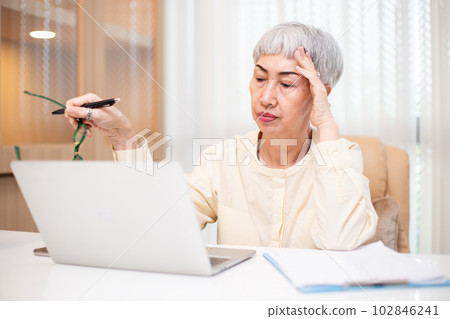 Asian senior business woman stress from hard work. 102846241