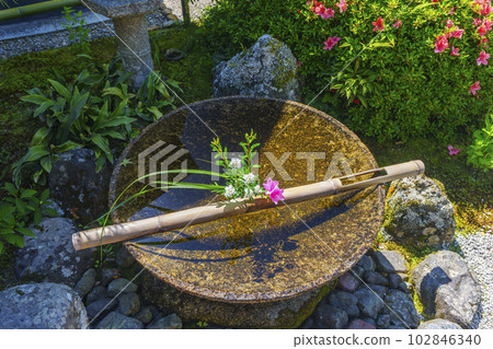 Enkoji Temple Suikinkutsu with clear tones echoing in the fresh green season 102846340