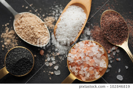 Spoons  with assorted speciality salt 102846819