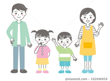 一個女孩和一個男孩和一對夫婦的家庭插圖 102846858