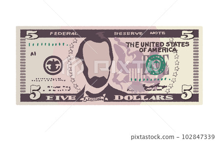 Illustration of handwritten banknotes_one $5 banknote. Illustration of handwritten banknotes_one $5 banknote. 102847339