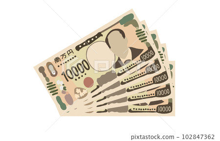 Illustration of a handwritten banknote_10,000 yen displayed. 102847362