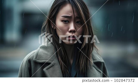 A woman with a sad expression suffering from poverty in a slum (broken heart, despair, sad, Generative AI) A woman with a sad expression suffering from poverty in a slum (broken heart, despair, sad, Generative AI) 102847372