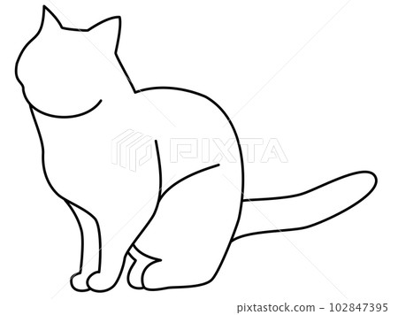 靜靜地坐著等待的左臉貓的輪廓（白色） 102847395