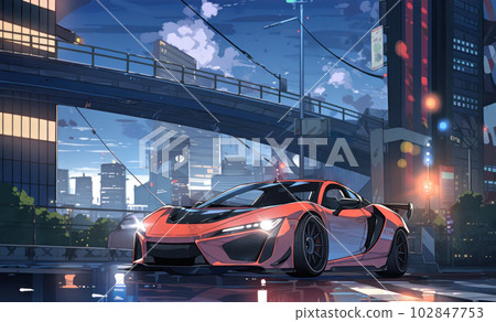 night city and sports car 102847753