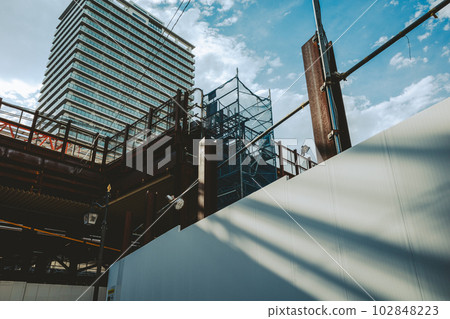 Elevated railroad construction Around Higashimurayama Station, Tokyo Sunlight on the fence 2023.05 Film tone Elevated railroad construction Around Higashimurayama Station, Tokyo Sunlight on the fence 2023.05 Film tone 102848223