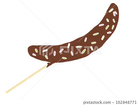Illustration of chocolate banana with chocolate on the whole (print style) 102848771