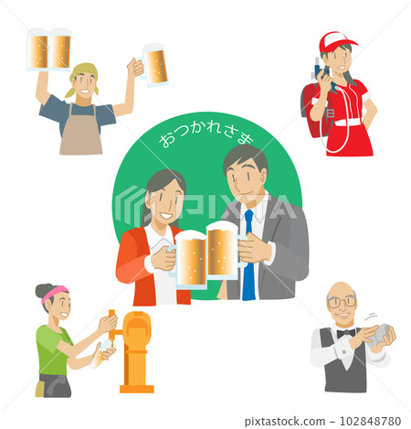 一對夫婦喝著啤酒和店裡的人 一對夫婦喝著啤酒和店裡的人 102848780