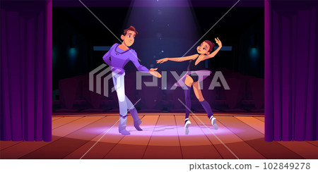 Couple dance ballet on theater stage scene cartoon Couple dance ballet on theater stage scene cartoon 102849278