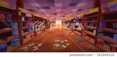 Abandoned book store vector cartoon background 102849328