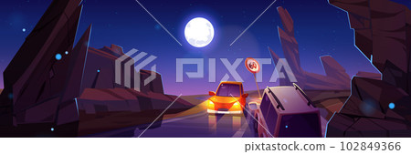Night car road traffic in canyon illustration 102849366