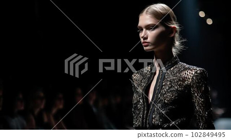 Female model walking the runway at a fashion show (Generative AI) Female model walking the runway at a fashion show (Generative AI) 102849495