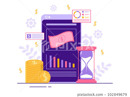 Cost Reduction Vector Illustration with Decrease, Price Minimising or Falling Rate of Profit in Business Flat Cartoon Hand Drawn Templates 102849679