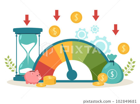 Cost Reduction Vector Illustration with Decrease, Price Minimising or Falling Rate of Profit in Business Flat Cartoon Hand Drawn Templates Cost Reduction Vector Illustration with Decrease, Price Minimising or Falling Rate of Profit in Business Flat Cartoon Hand Drawn Templates 102849681