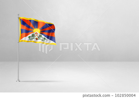 Tibetan flag isolated on white concrete wall background Tibetan flag isolated on white concrete wall background 102850004