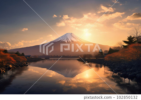 美好的日本秋天風景，富士山 102850132