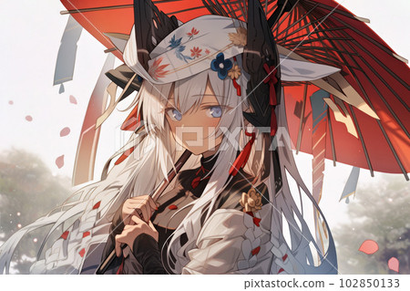 Japanese beautiful girl holding a Japanese umbrella 102850133