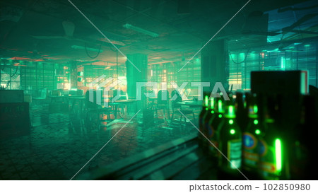 neon-drenched bar in Asia devoid of patrons neon-drenched bar in Asia devoid of patrons 102850980