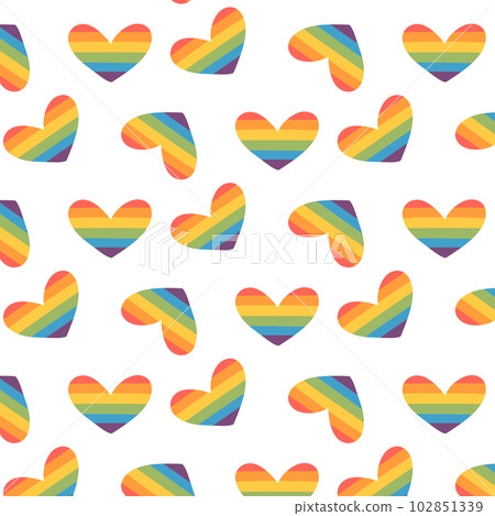Seamless pattern with LGBT hearts. Vector illustration. Flat style. LGBT print. Pride month. Seamless pattern with LGBT hearts. Vector illustration. Flat style. LGBT print. Pride month. 102851339