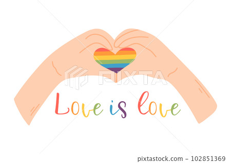 Heart from hands. Flat style. Vector illustration. Drawn hands with lgbt heart. Pride month. Lgbt concept. 102851369