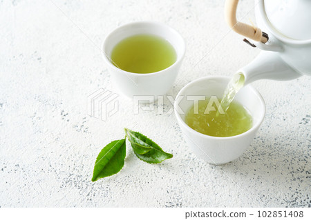 用茶壺沖泡的綠茶 102851408