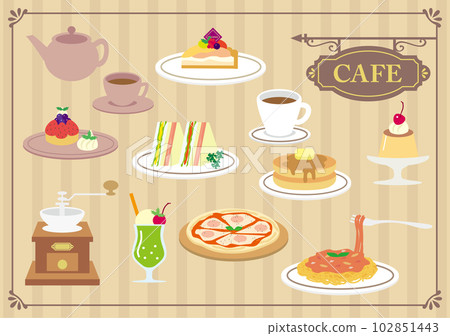 Cute cafe material illustration set 102851443