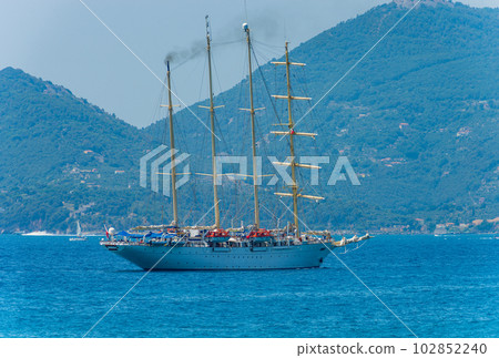 Large Sailing Ship with Four Masts - Gulf of La Spezia Liguria Italy 102852240