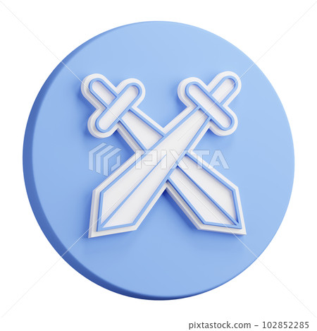 3D rendering of pair of crossed knight swords. Tournament, beginning of medieval duel. Realistic blue white PNG illustration isolated on transparent background 3D rendering of pair of crossed knight swords. Tournament, beginning of medieval duel. Realistic blue white PNG illustration isolated on transparent background 102852285