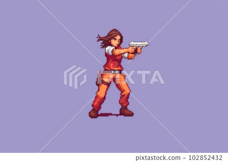 A woman holding a game-style gun: an AI work A woman holding a game-style gun: an AI work 102852432