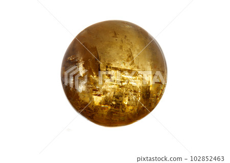 Macro mineral stone Calcite orb on a white background 102852463