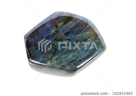 Macro mineral stone Labradorite on white background 102852465