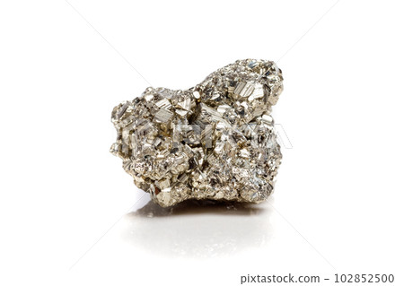 Macro mineral stone Pyrite gold on white background Macro mineral stone Pyrite gold on white background 102852500