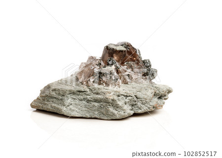 Macro mineral stone quartz chlorite Palygorskite rock on a white background 102852517