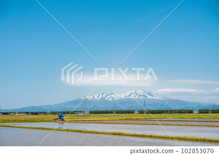 Mt. Chokai and rural scenery Spring Mt. Chokai and rural scenery Spring 102853070