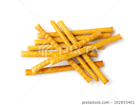 Bread Stick Isolated, Salted Breadstick, Crispy Grissini, Dry Homemade Pretzel, Bread Stick on White 102853401