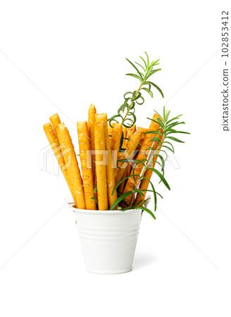 Bread Stick Isolated, Salted Breadstick, Crispy Grissini, Dry Homemade Pretzel, Bread Stick on White 102853412