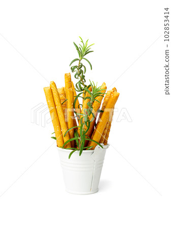 Bread Stick Isolated, Salted Breadstick, Crispy Grissini, Dry Homemade Pretzel, Bread Stick on White 102853414