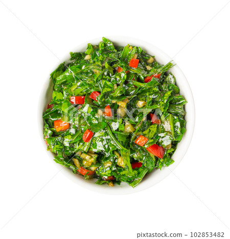 Chimichurri Sauce Isolated, Argentinian Steak Dip, Green Chimichuri with Herbs, Chopped Parsley, Garlic, Olive Oil 102853482