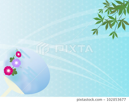 牽牛花圖案扇子和楓葉背景 牽牛花圖案扇子和楓葉背景 102853677