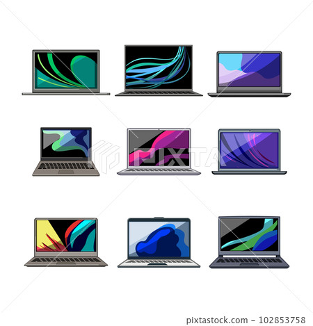 laptop computer set cartoon vector illustration 102853758
