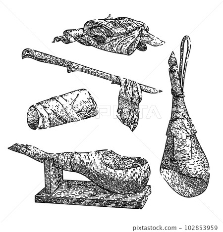 ham meat pork set sketch hand drawn vector 102853959